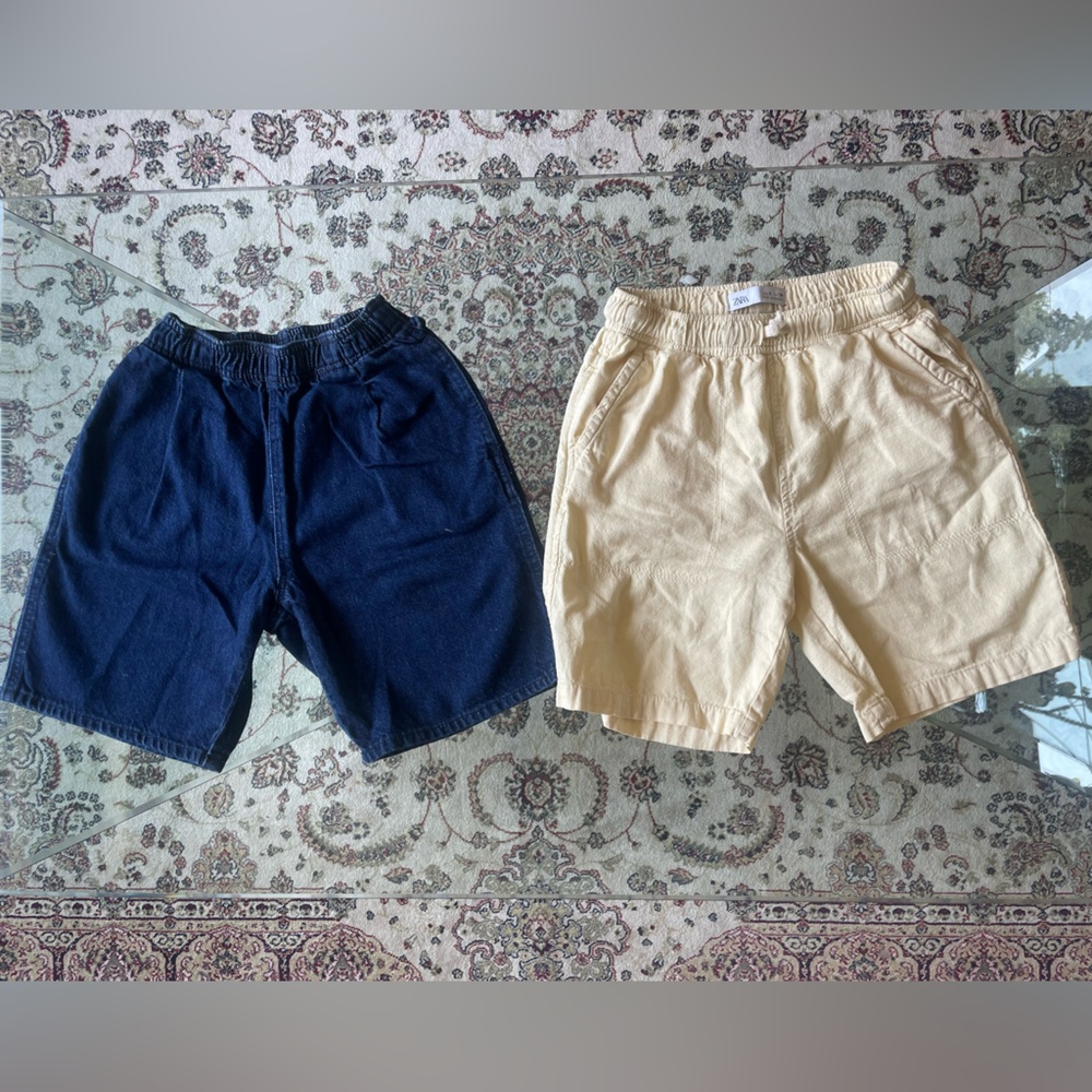 Zara big Kids Navy and Tan Shorts Set